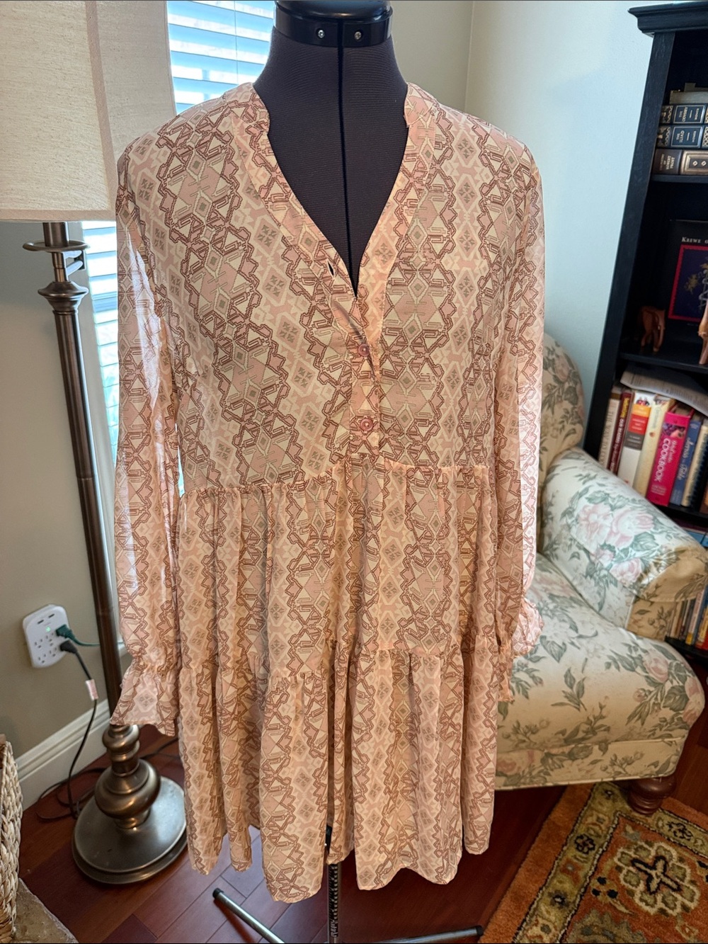 The Impeccable Pig Beige Patterned Long Sleeve Dress